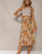airisa Pantaloni Bej Talie Înaltă cu Picioare Largi cu Elastic în Talie și Curea din Material Berlefia