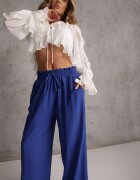 airisa Pantaloni bleumarin din bumbac tip Palazzo cu talie înaltă cu elastic în talie Nelsaria