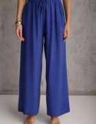 airisa Pantaloni bleumarin din bumbac tip Palazzo cu talie înaltă cu elastic în talie Nelsaria