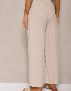 airisa Pantaloni culotte bej din bumbac largi High Waist cu elastic în talie Evitaes