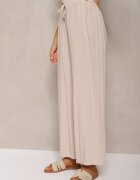 airisa Pantaloni culotte bej din bumbac largi High Waist cu elastic în talie Evitaes