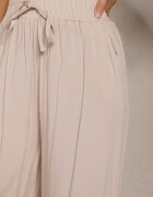 airisa Pantaloni culotte bej din bumbac largi High Waist cu elastic în talie Evitaes