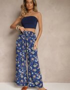 airisa Pantaloni Din bumbac Albastri Boho Stil palazzo Cu elastic în talie și Talie înaltă Pravia