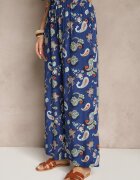 airisa Pantaloni Din bumbac Albastri Boho Stil palazzo Cu elastic în talie și Talie înaltă Pravia