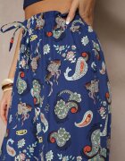 airisa Pantaloni Din bumbac Albastri Boho Stil palazzo Cu elastic în talie și Talie înaltă Pravia