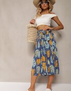 airisa Pantaloni largi Albastru-Galben cu bumbac High Waist Finisate cu elastic în talie Pasefia