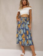 airisa Pantaloni largi Albastru-Galben cu bumbac High Waist Finisate cu elastic în talie Pasefia