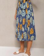airisa Pantaloni largi Albastru-Galben cu bumbac High Waist Finisate cu elastic în talie Pasefia
