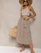 airisa Pantaloni largi Plisate Verde-Roz Talie înaltă cu curea din material și elastic în talie Isefia