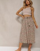 airisa Pantaloni largi Plisate Verde-Roz Talie înaltă cu curea din material și elastic în talie Isefia