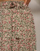 airisa Pantaloni largi Plisate Verde-Roz Talie înaltă cu curea din material și elastic în talie Isefia