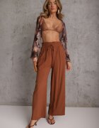 airisa Pantaloni Maro din bumbac talie înaltă cu picioare largi și elastic în talie Clisea