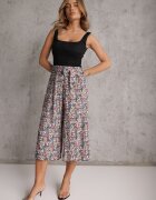 airisa Pantaloni Negru-Roz cu picioare lărgi talie înaltă din bumbac cu curea și elastic în talie Drosofia