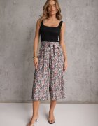 airisa Pantaloni Negru-Roz cu picioare lărgi talie înaltă din bumbac cu curea și elastic în talie Drosofia