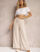 airisa Pantaloni Palazzo Bej deschis Cu talie înaltă Din bumbac Cu elastic în talie Nellsea