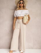 airisa Pantaloni Palazzo Bej deschis Cu talie înaltă Din bumbac Cu elastic în talie Nellsea