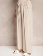 airisa Pantaloni Palazzo Bej deschis Cu talie înaltă Din bumbac Cu elastic în talie Nellsea