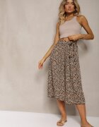 airisa Pantaloni palazzo negru-bej plisati cu talie inalta cu centura din material și elastic în talie Isefia