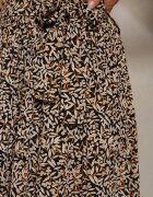 airisa Pantaloni palazzo negru-bej plisati cu talie inalta cu centura din material și elastic în talie Isefia