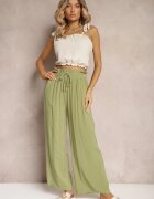 airisa Pantaloni Palazzo Verzi Talie înaltă din Bumbac cu elastic în talie Nellsea