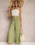 airisa Pantaloni Palazzo Verzi Talie înaltă din Bumbac cu elastic în talie Nellsea