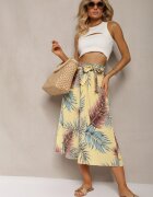 airisa Pantaloni Plisați Galbeni cu Crăci Lărgi Talie Înaltă cu Elastic în Talie Alfia