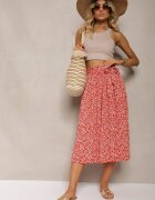 airisa Pantaloni Roșii Plisați Palazzo cu talie înaltă cu cordon din material și elastic în talie Isefia