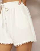 airisa Pantaloni scurți Bej deschis din bumbac și viscoză stil Bermuda cu elastic în talie și model ajurat Nelsianae