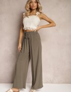 airisa Pantaloni Verde închis din Bumbac Talie înaltă cu crac larg și elastic în talie Clisea