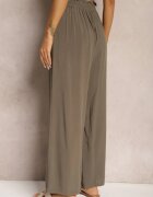 airisa Pantaloni Verde închis din Bumbac Talie înaltă cu crac larg și elastic în talie Clisea