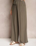 airisa Pantaloni Verde închis din Bumbac Talie înaltă cu crac larg și elastic în talie Clisea
