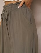 airisa Pantaloni Verde închis din Bumbac Talie înaltă cu crac larg și elastic în talie Clisea