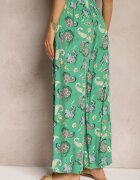 airisa Pantaloni Verzi Din Bumbac Boho Stil Palazzo cu Elastic în Talie și Talie Înaltă Pravia