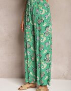 airisa Pantaloni Verzi Din Bumbac Boho Stil Palazzo cu Elastic în Talie și Talie Înaltă Pravia