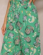 airisa Pantaloni Verzi Din Bumbac Boho Stil Palazzo cu Elastic în Talie și Talie Înaltă Pravia