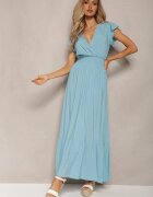 airisa Rochie Evazată Albastru deschis Maxi din Bumbac cu croi petrecut Asmerie