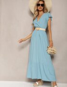 airisa Rochie Evazată Albastru deschis Maxi din Bumbac cu croi petrecut Asmerie