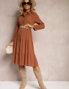 airisa Rochie Evazată Maro din bumbac stil cămașă Canidre