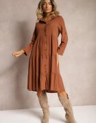 airisa Rochie Evazată Maro din bumbac stil cămașă Canidre