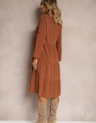 airisa Rochie Evazată Maro din bumbac stil cămașă Canidre