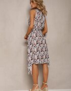 airisa Rochie Florală Bej-Bleumarin din bumbac cu decolteu petrecut și croi evazat Crosa