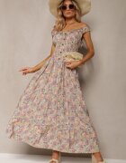 airisa Rochie Florală Verde deschis Evazată din bumbac cu bretele Kalassia