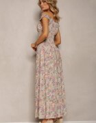 airisa Rochie Florală Verde deschis Evazată din bumbac cu bretele Kalassia