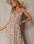 airisa Rochie Florală Verde deschis Evazată din bumbac cu bretele Kalassia