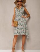 airisa Rochie Florală Verde din Bumbac cu Decolteu Petrecut și Croială Cloș Crosa
