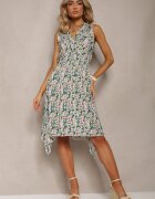 airisa Rochie Florală Verde din Bumbac cu Decolteu Petrecut și Croială Cloș Crosa