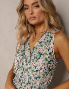 airisa Rochie Florală Verde din Bumbac cu Decolteu Petrecut și Croială Cloș Crosa