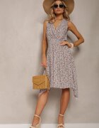 airisa Rochie Galben-Albastră de Bumbac Asimetrică cu Elastic în Talie Florală Regeana
