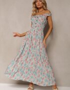airisa Rochie mentă florală evazată din bumbac cu bretele Kalassia