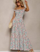 airisa Rochie mentă florală evazată din bumbac cu bretele Kalassia